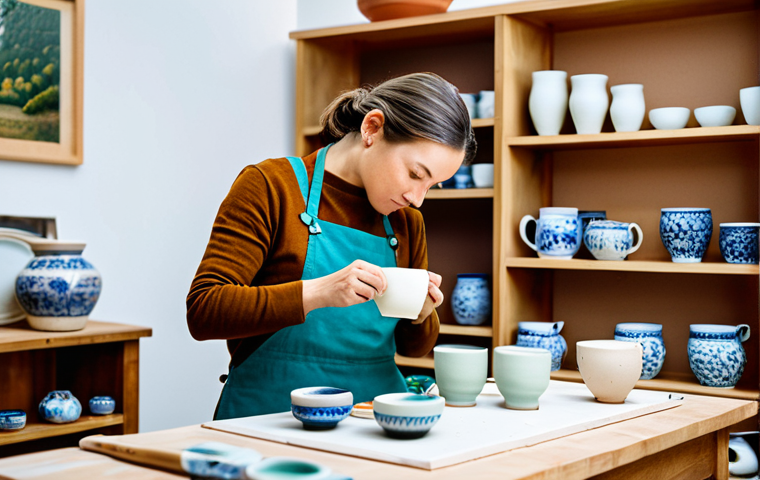 **
"A craftswoman in a bright, naturally lit studio, carefully painting a ceramic mug. Shelves behind her display a variety of finished pottery. The scene emphasizes her focus and the handmade quality of her work. Fully clothed, appropriate attire, safe for work, perfect anatomy, natural proportions, professional photography, high quality, family-friendly."
**