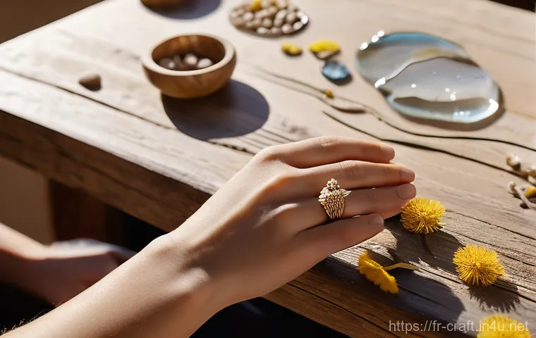 수공예 액세서리 아이디어 - **Prompt: Serene Atelier: Crafting Nature's Essence.**
"A close-up, high-angle shot of a pair of...