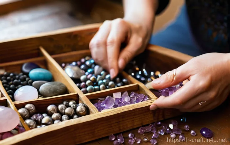 수공예 주얼리 셀프 제작 - **"The Artisan's Treasure Chest"**
A close-up, warm-toned photograph of an artisan's hands, poss...