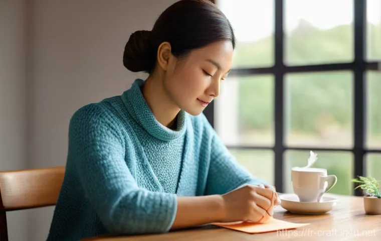 수공예 종이접기 - **Prompt 1: Meditative Origami Moment**
"A serene and focused adult woman, approximately 30-40 y...