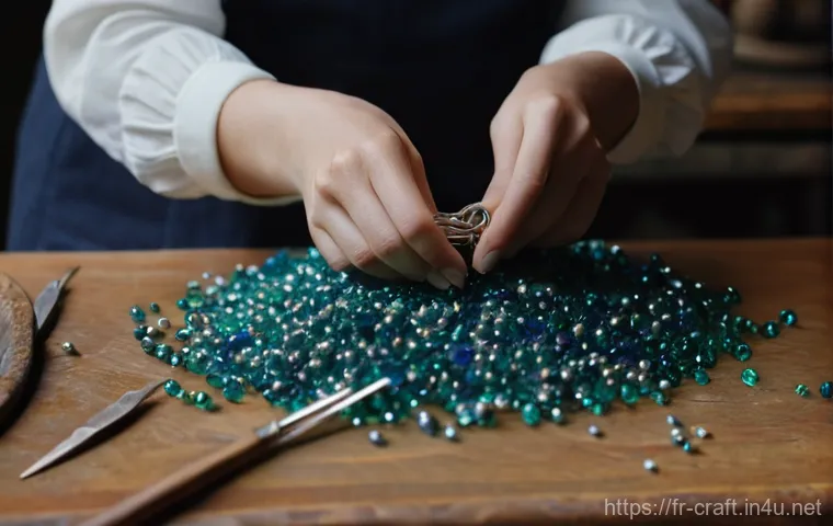 수공예 악세서리 디자인 - **Prompt:** A close-up shot of a female artisan's hands, wearing a simple, tastefully modest blouse,...