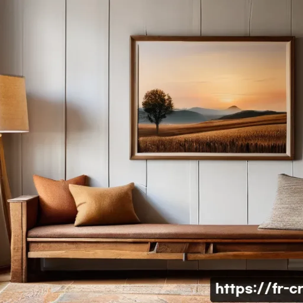 수공예 실내 장식품 - A cozy artisan interior scene showcasing handcrafted wooden furniture with visible natural grain and...