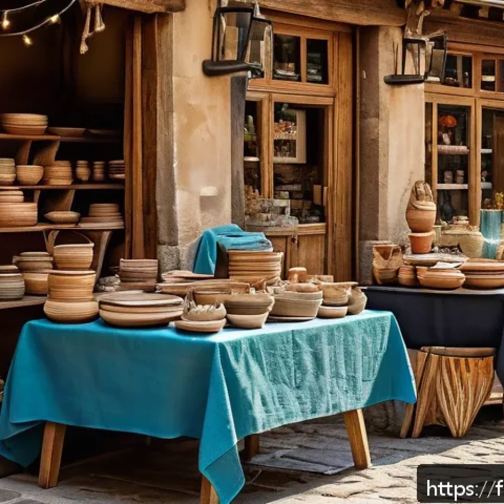 수공예 전시회 참여 방법 - A cozy artisan market stall set in a charming French village square during a sunny day, featuring a ...