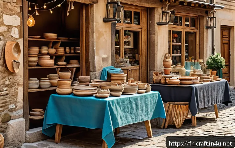수공예 전시회 참여 방법 - A cozy artisan market stall set in a charming French village square during a sunny day, featuring a ...