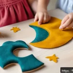 Home 20 수공예 장난감 만들기 - A cozy family workshop scene with natural wooden toys in progress: children and adults gently sandin...