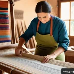 Home 18 수공예 작품 전시 - A skilled artisan weaving traditional French tapestry on a large wooden loom in a bright, rustic wor...